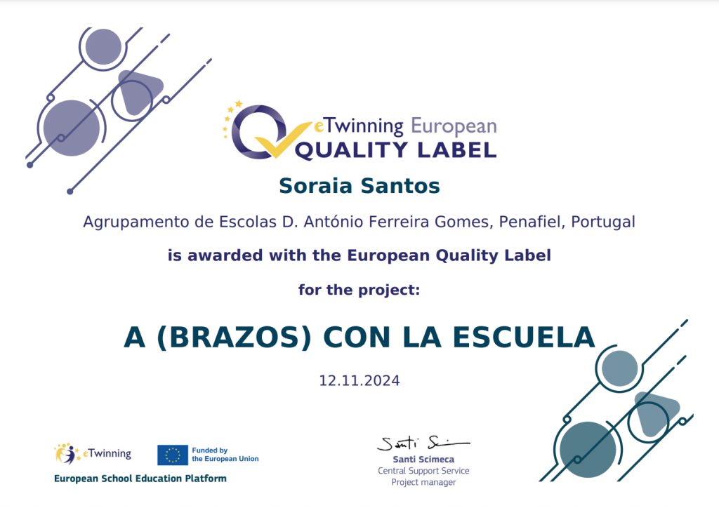 Projeto eTwinning (A)Brazos con la Escuela – reconhecimento europeu