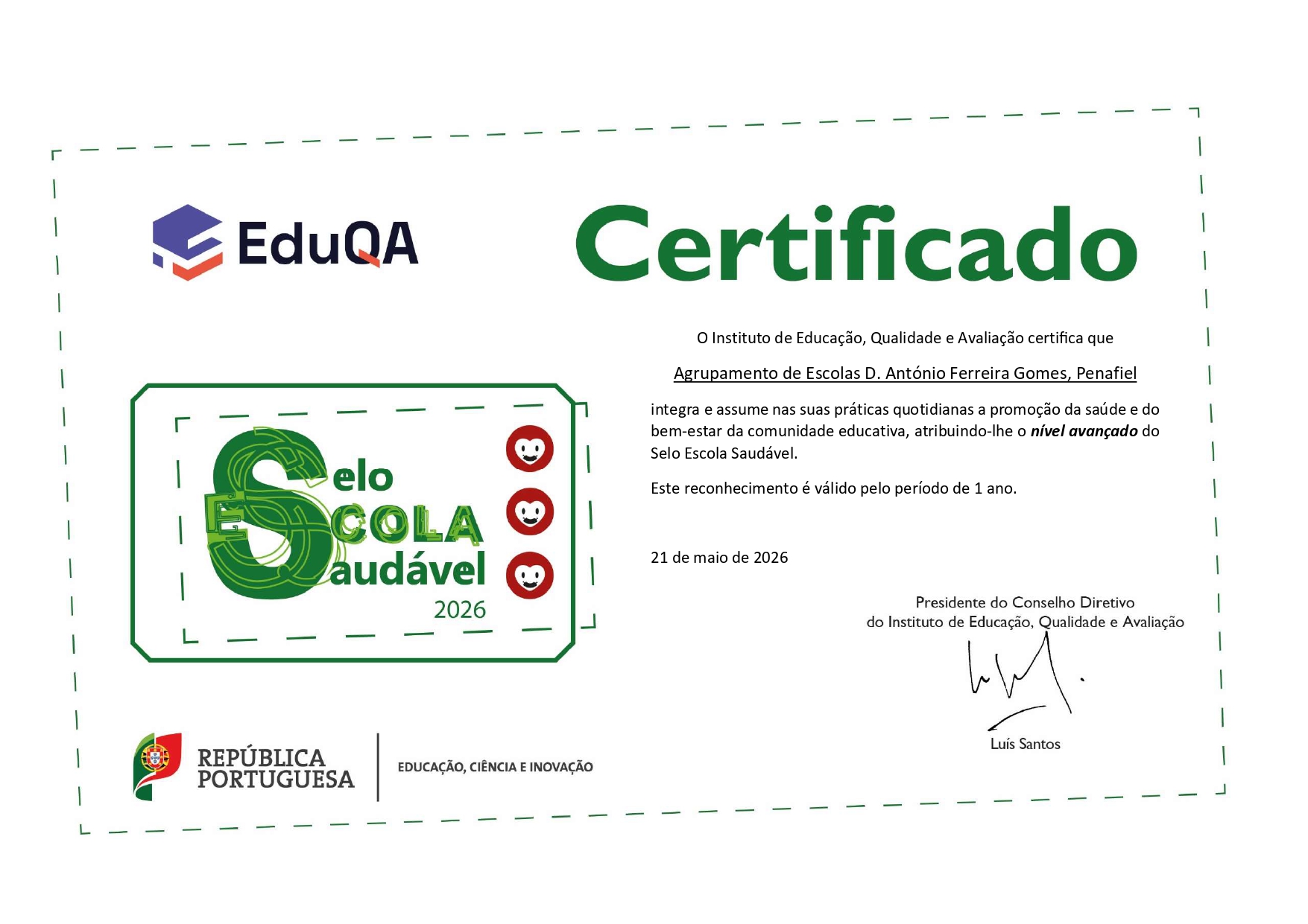 Certificado Selo Escola Saudável 2026